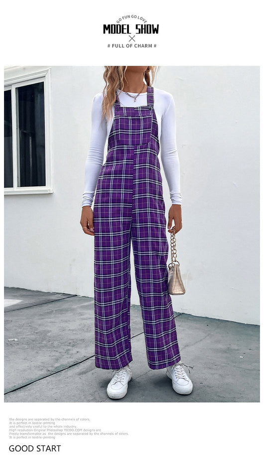 Jumpsuit Casual de Cuadros con Tirantes Finos para Mujer - Image 10
