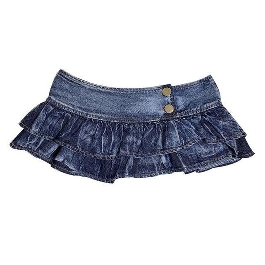 Minifalda Denim Ajustada Baja con Shorts de Seguridad - Image 2