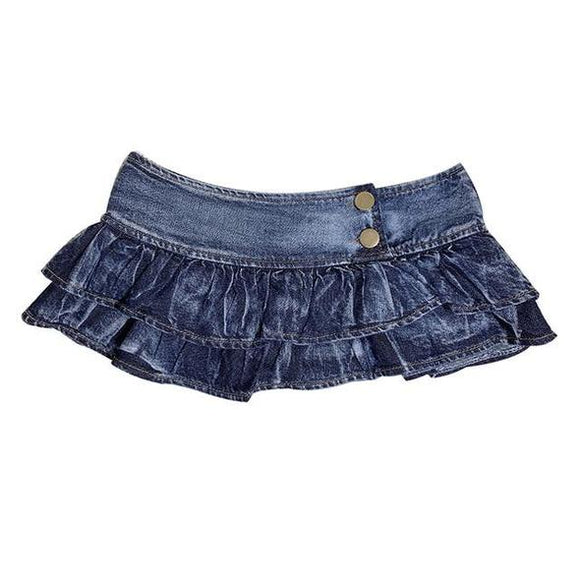 Minifalda Denim Ajustada Baja con Shorts de Seguridad