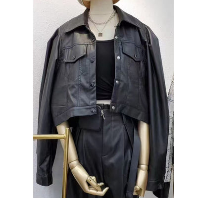 Chaqueta de Cuero Cropped para Motociclista - Primavera y Otoño - Image 5