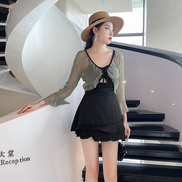 Traje de Baño Entero Conservador con Cobertura Abdominal - Estilo Coreano Moderno