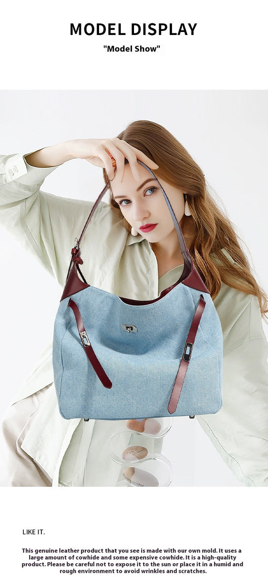 Bolso Tote de Cuero Premium con Detalles Denim - Gran Capacidad - Image 18