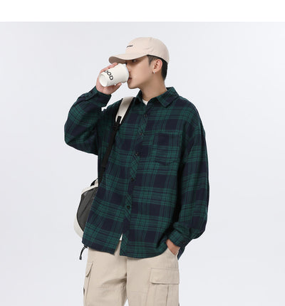 Camisa Casual Retro Cuadros para Hombre - Corte Holgado Primavera Otoño - Image 33