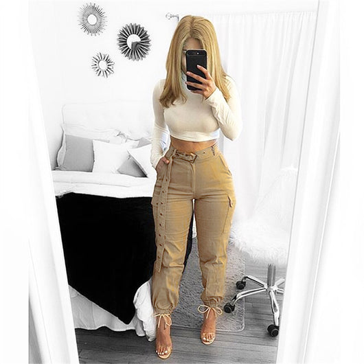 Pantalón Cargo Ajustado de Talle Alto con Puños Ceñidos - Image 4