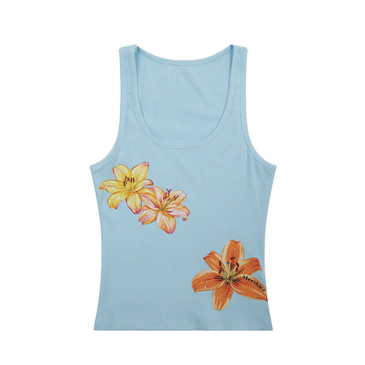 Camiseta Estampado Floral Estilo Americano Corte en I