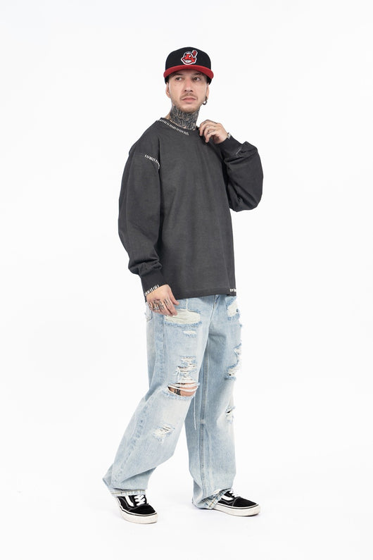 Camiseta Manga Larga Oversize Tejida a Mano para Hombre - Algodón Pesado - Image 19