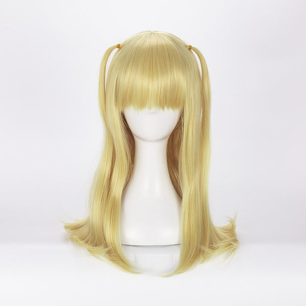Peluca Doble Cola Dorada Resistente al Calor para Cosplay