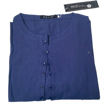 Camisa de Algodón y Lino con Cuello Redondo y Botones - Manga Larga Tendencia - Image 4