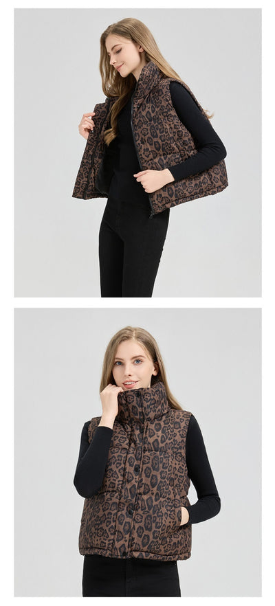 Chaleco de Algodón Estampado Leopardo con Cuello Mao - Image 15
