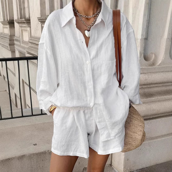 Conjunto de Lino Suelto para Mujer - Camisa y Shorts 100% Algodón - Image 6