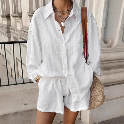 Conjunto de Lino Suelto para Mujer - Camisa y Shorts 100% Algodón - Image 6