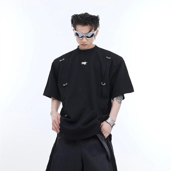 Camiseta Manga Corta con Detalles Metálicos y Hombreras Acolchadas para Hombre