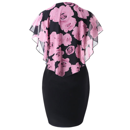 Vestido Capa Estampado Rosas Ajustado Cadera para Mujer - Image 4