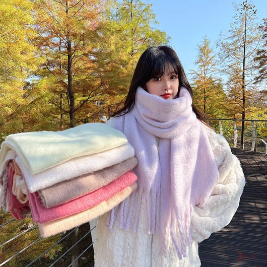 Chal de Trenza Gruesa con Borlas en Colores Sólidos - Image 24