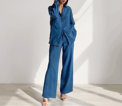 Conjunto Casual de Camisa Manga Larga Elástica y Pantalón Ancho - Image 10