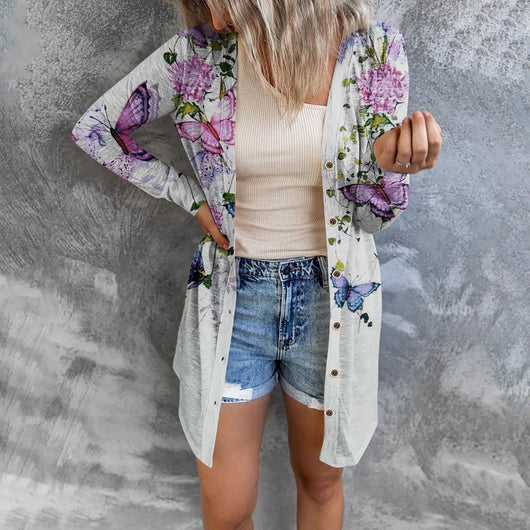 Abrigo Floral Talla Grande para Mujer - Largo Medio