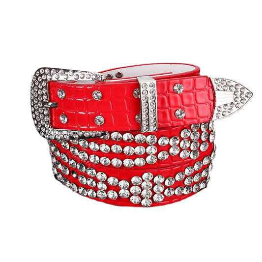 Cinturón para Mujer de Cuero Ancho Brillante con Tachuelas de Diamante - Image 2