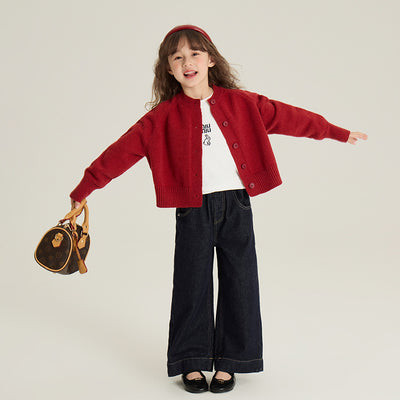 Cardigan Tejido Rojo Estilo Coreano para Niña - Image 2