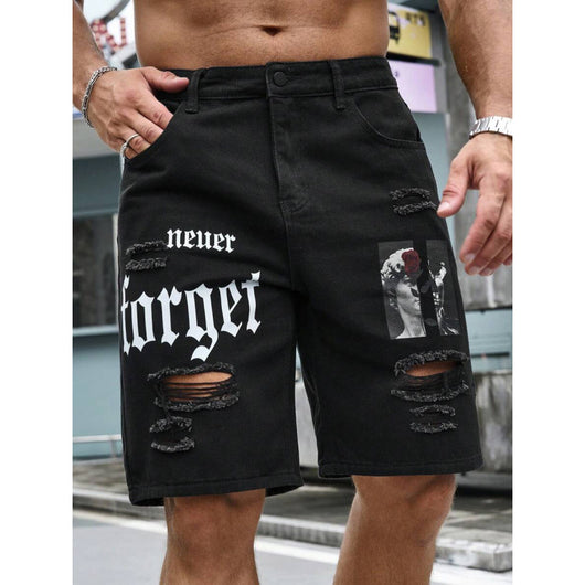 Shorts Estilo Vaquero con Estampado de Letras para Hombre - Image 7