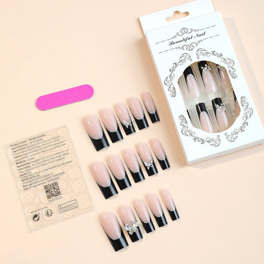 Uñas Postizas Extendidas con Diseño Mariposa Francesa - Punta de Agua Europea - Image 9