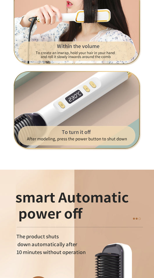Two white and gold electric hot combs, one larger with a textured panel and one smaller with a digital temperature display. - Image 10