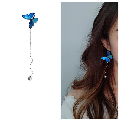 Hilo de Oreja Mariposa Azul en Plata de Ley S925 con Perla Larga - Image 16