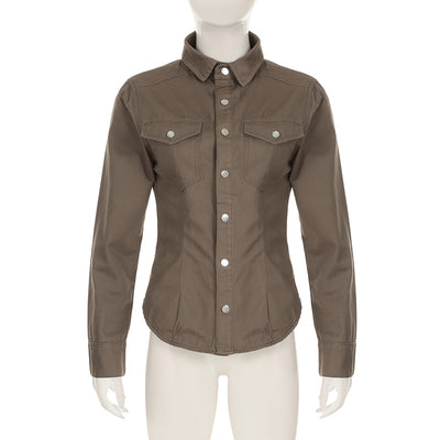 Camisa Denim Slim Fit con Solapa Plisada para Mujer - Image 20