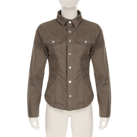 Camisa Denim Slim Fit con Solapa Plisada para Mujer - Image 20