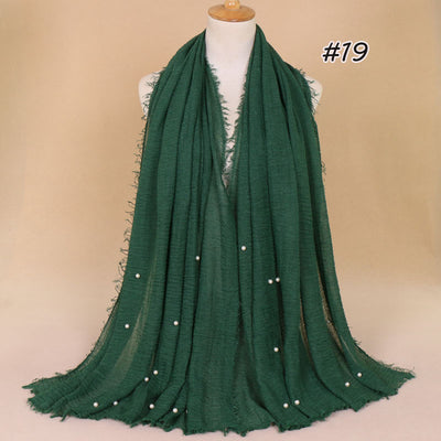 Bufanda de Algodón y Lino Arrugada Monocromática - Image 22