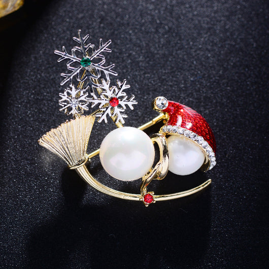 Broche Navideño Muñeco de Nieve Adorable con Perla y Esmalte - Image 4