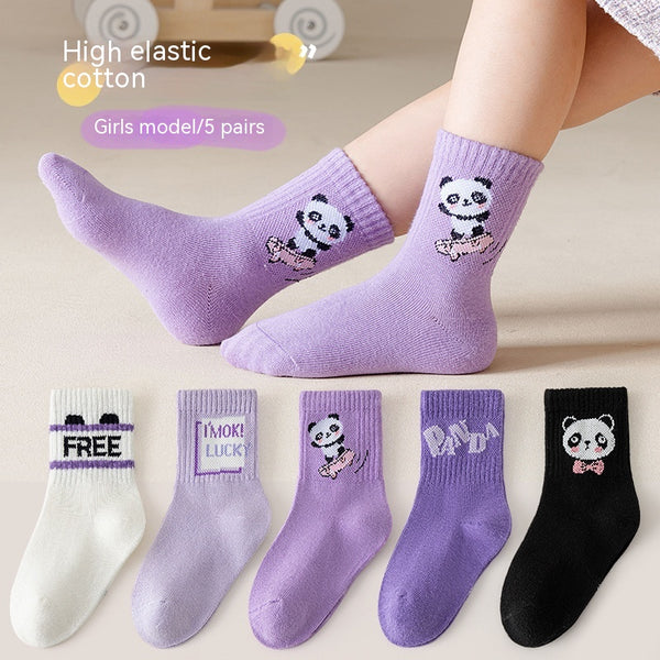 Calcetines Deportivos Infantiles Otoño Invierno - Diseño Panda Púrpura