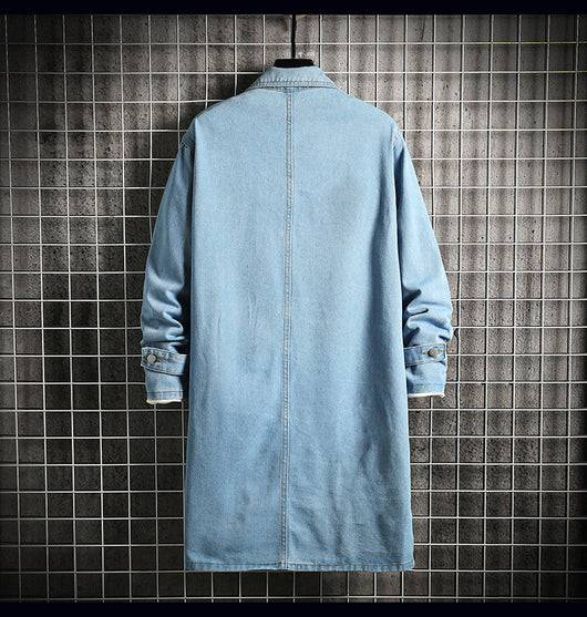 Abrigo Tipo Trench Denim Hombre Largo Casual Suelto - Image 14