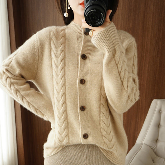 Cardigan Tejido Grueso con Solapa Suelta y Textura Retorcida