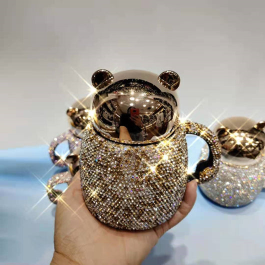 Taza Cerámica Infantil Osito con Tapa y Diseño de Diamantes - Image 2
