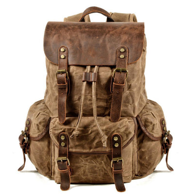 Mochila de Viaje Retro en Lona Encerada con Cordón Ajustable para Hombre - Image 3
