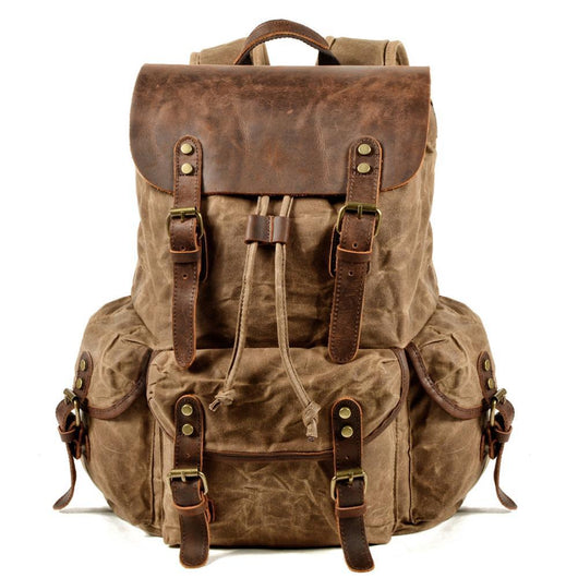 Mochila de Viaje Retro en Lona Encerada con Cordón Ajustable para Hombre - Image 3