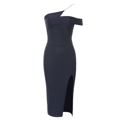 Vestido Bandage Azul Ajustado con Escote al Hombro y Abertura Lateral - Image 21