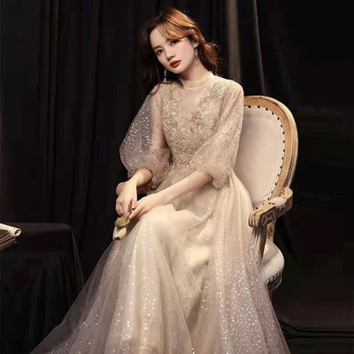 Vestido de Noche Dorado Slim Beauty para Banquete