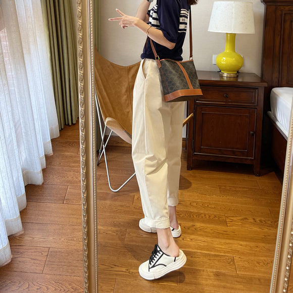 Pantalones Capri Elásticos de Algodón Suave para Primavera y Otoño