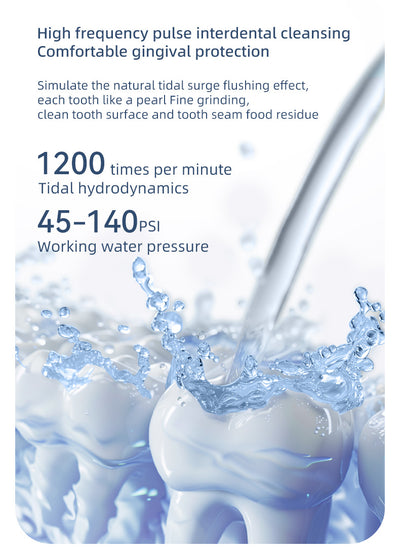 White portable electric dental water flosser with a clear nozzle and retractable water tank for oral hygiene. - Image 31