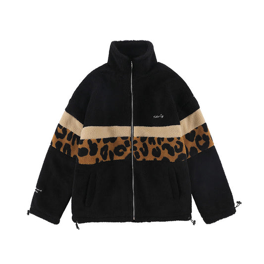 Abrigo de Lana de Cordero Hombre Estampado Leopardo - Corte Holgado y Cálido - Image 2