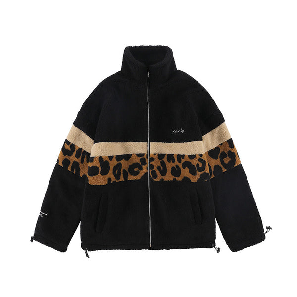 Abrigo de Lana de Cordero Hombre Estampado Leopardo - Corte Holgado y Cálido