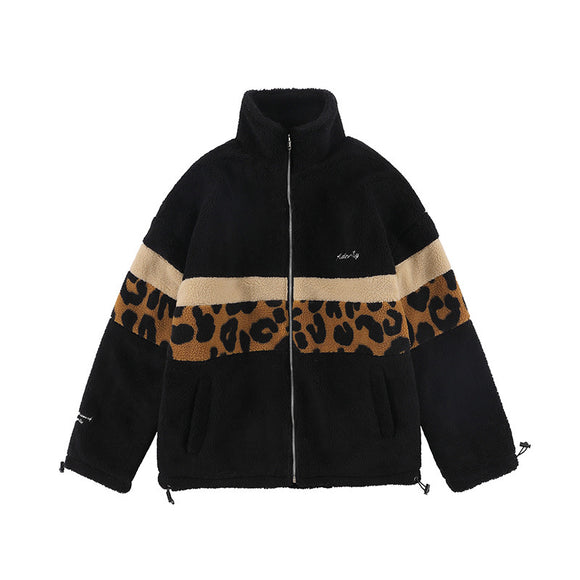 Abrigo de Lana de Cordero Hombre Estampado Leopardo - Corte Holgado y Cálido