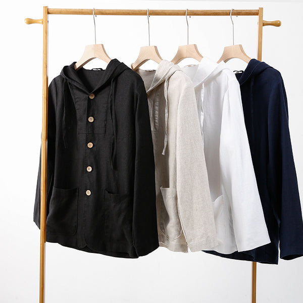 Chaqueta Lino Casual con Capucha - Suelta y Transpirable