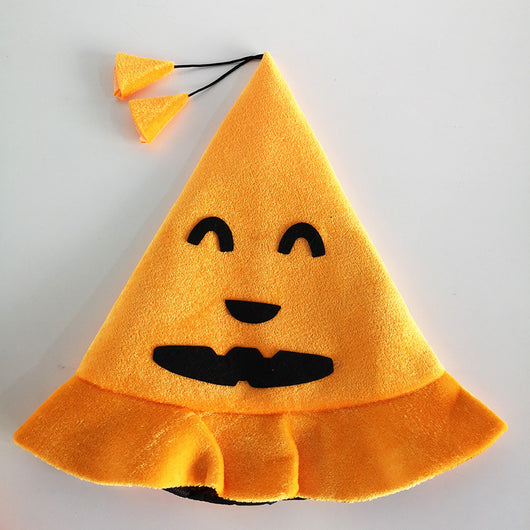 Orange pumpkin hat with a smiling jack-o'-lantern face, featuring a conical shape and small stem detail. - Image 10