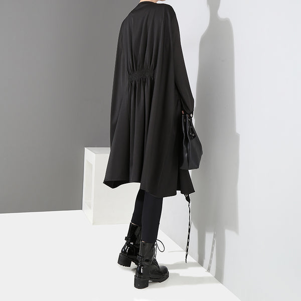 Abrigo Trench Coat Negro Entallado de Manga Larga para Mujer