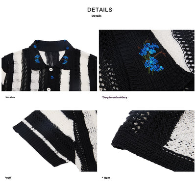 Camisa Retro de Punto Patchwork a Rayas para Hombre - Image 8