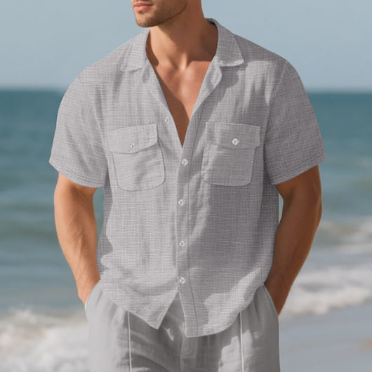 Camisa Suelta de Solapa Lisa para Hombre - Estilo Casual Festivo - Image 21