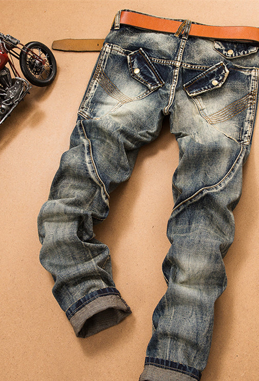 Pantalones Vaqueros Slim Fit Vintage con Parches Desgastados para Hombre - Image 5