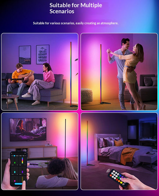 Lámpara de Piso Ambiental RGB con Bluetooth para Dormitorio - Image 16